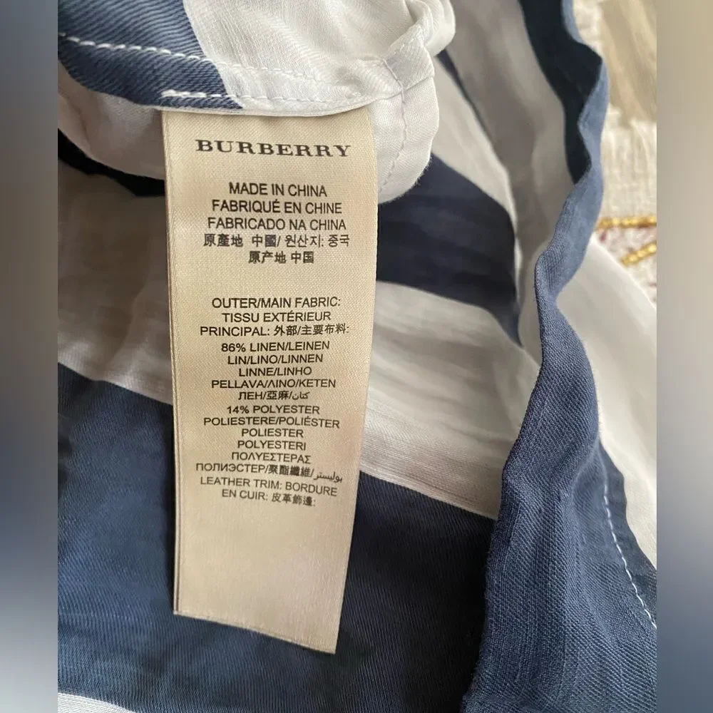 Burberry Brit Shirt Dress Womens  Plaid  White Navy  Sz 4  Linen Pockets